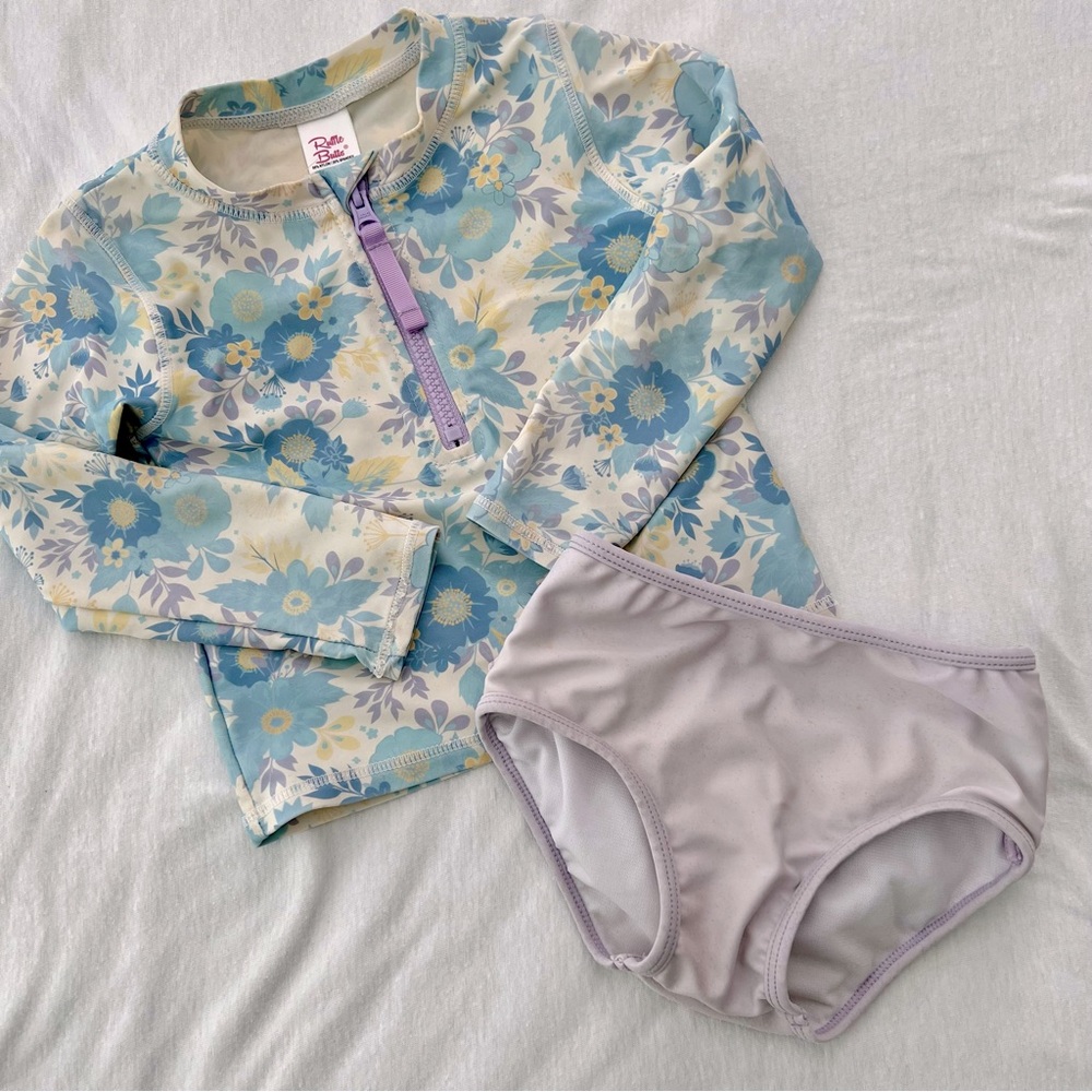 Ruffle Butts Long Sleeve Zipper Rash Guard 2-piece, 3T